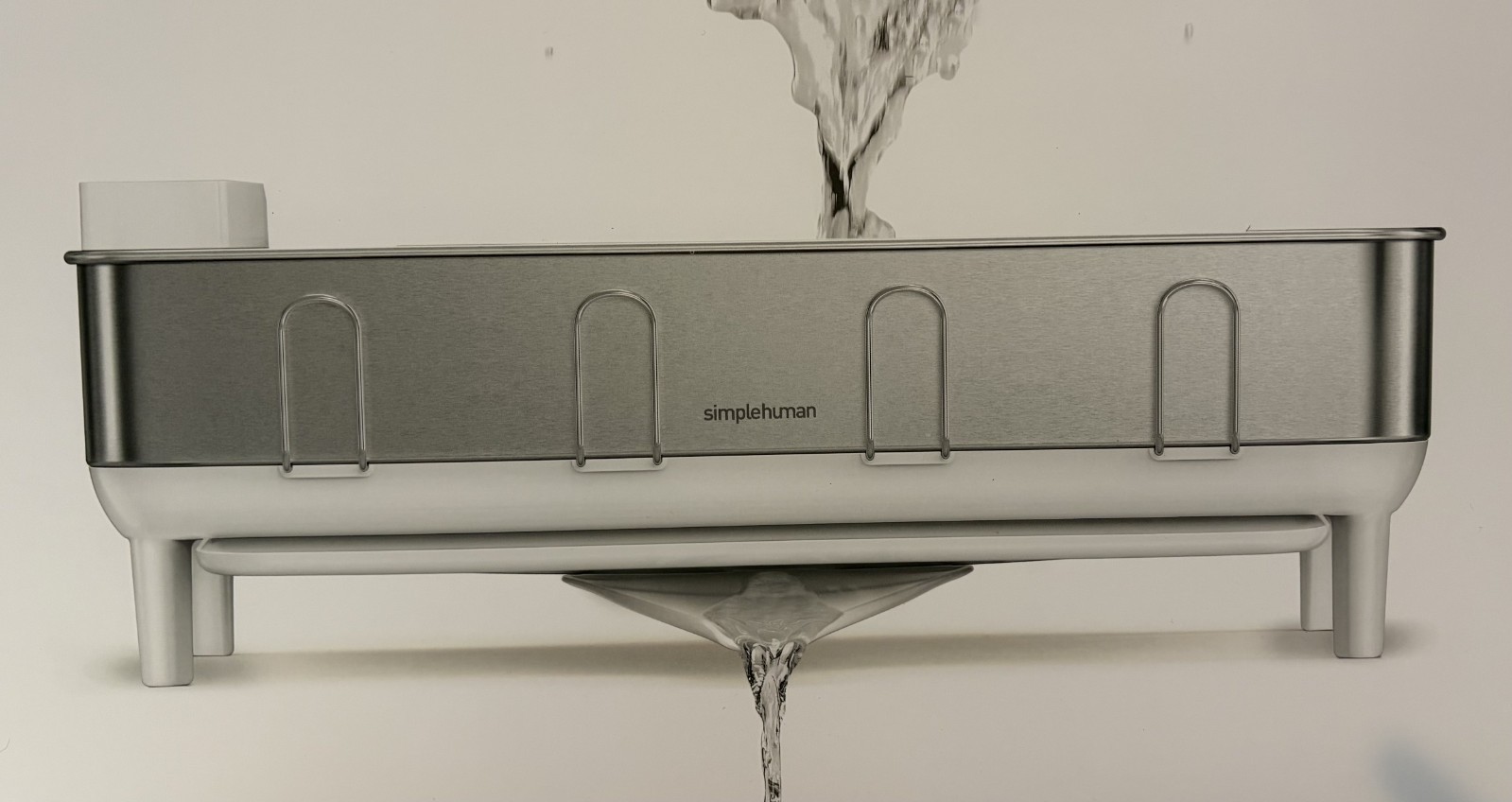 NEW Simplehuman Stainless Steel Frame Dish Drying Rack White with Knife Block