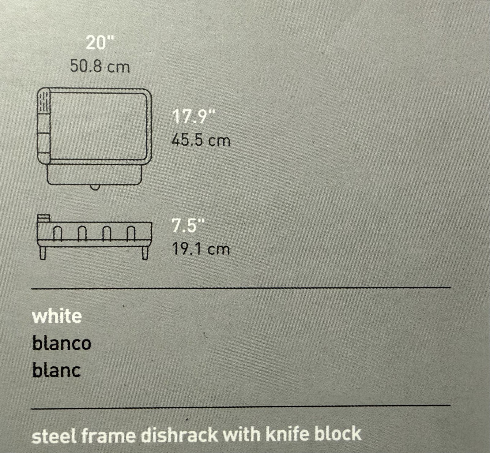 NEW Simplehuman Stainless Steel Frame Dish Drying Rack White with Knife Block