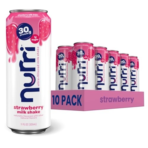 Nurri - 30g Protein Ultra Filtered Milk Shake – Strawberry - Lactose Free, Low Sugar, 150 Calories, 10 Vitamins and Minerals - 11 Fl Oz, 10 Cans