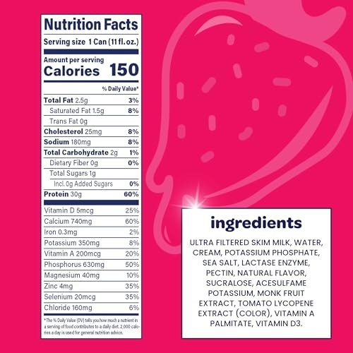 Nurri - 30g Protein Ultra Filtered Milk Shake – Strawberry - Lactose Free, Low Sugar, 150 Calories, 10 Vitamins and Minerals - 11 Fl Oz, 10 Cans thumbnail