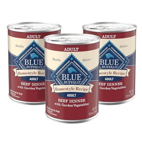 Blue Buffalo Homestyle Recipe Beef Dinner with Garden Vegetables Wet Dog Food for Adult Dogs, Chicken Recipe, 12.5 Oz. Cans, 3 Count