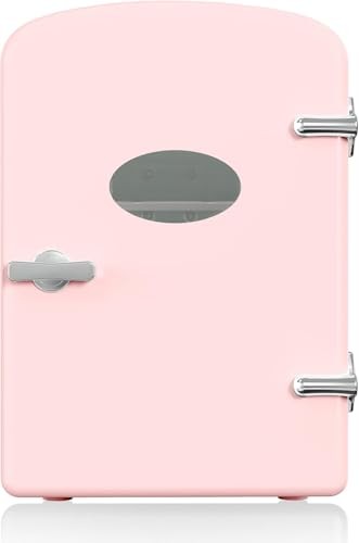yssoa 9 cans compact mini fridge, warmer and cooler portable refrigerator with observation, freon-free & eco friendly, 6l with window, pink