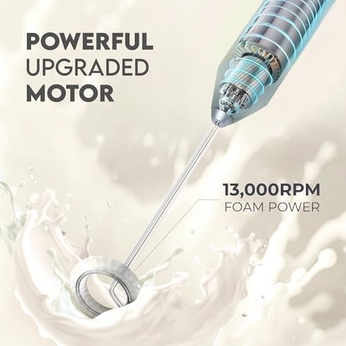 Zulay Kitchen Powerful Milk Frother AA Batteries Included – Ultra Fast Handheld Drink Mixer with Stainless Steel Whisk Stirrer for Coffee, Protein,  thumbnail