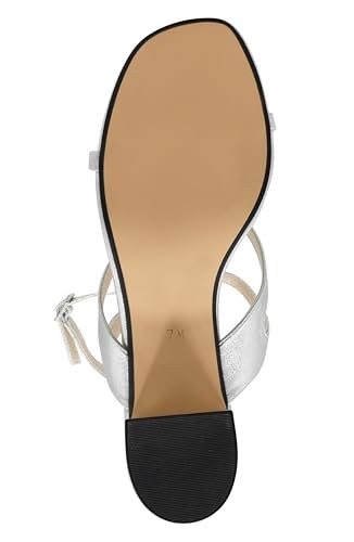 Men's Touch Ups Cora Sandals Silver Adjustable Ankle Strap Block Heel HAWK3053 thumbnail