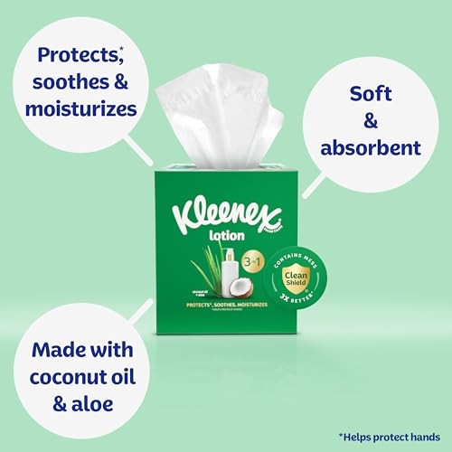 Kleenex Lotion Facial Tissues with Coconut Oil, 3 Flat Boxes, 120 Tissues per Box, 3-Ply thumbnail