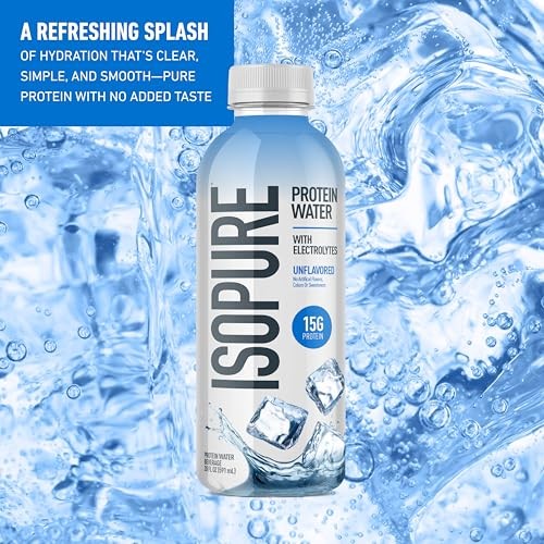 Isopure Clear Protein Water with Electrolytes, 15g Whey Protein Isolate, Zero Sugar, Unflavored, 20 Fl Oz Bottles, 12-Pack thumbnail