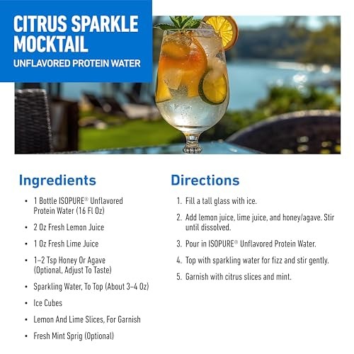 Isopure Clear Protein Water with Electrolytes, 15g Whey Protein Isolate, Zero Sugar, Unflavored, 20 Fl Oz Bottles, 12-Pack thumbnail