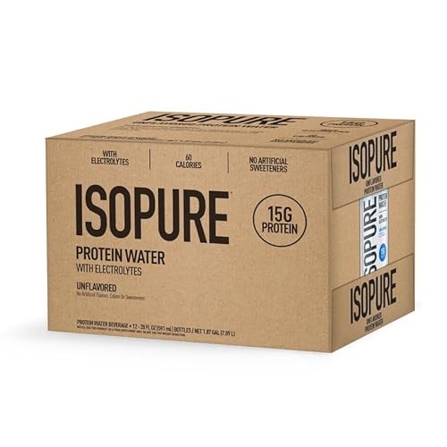 Isopure Clear Protein Water with Electrolytes, 15g Whey Protein Isolate, Zero Sugar, Unflavored, 20 Fl Oz Bottles, 12-Pack thumbnail
