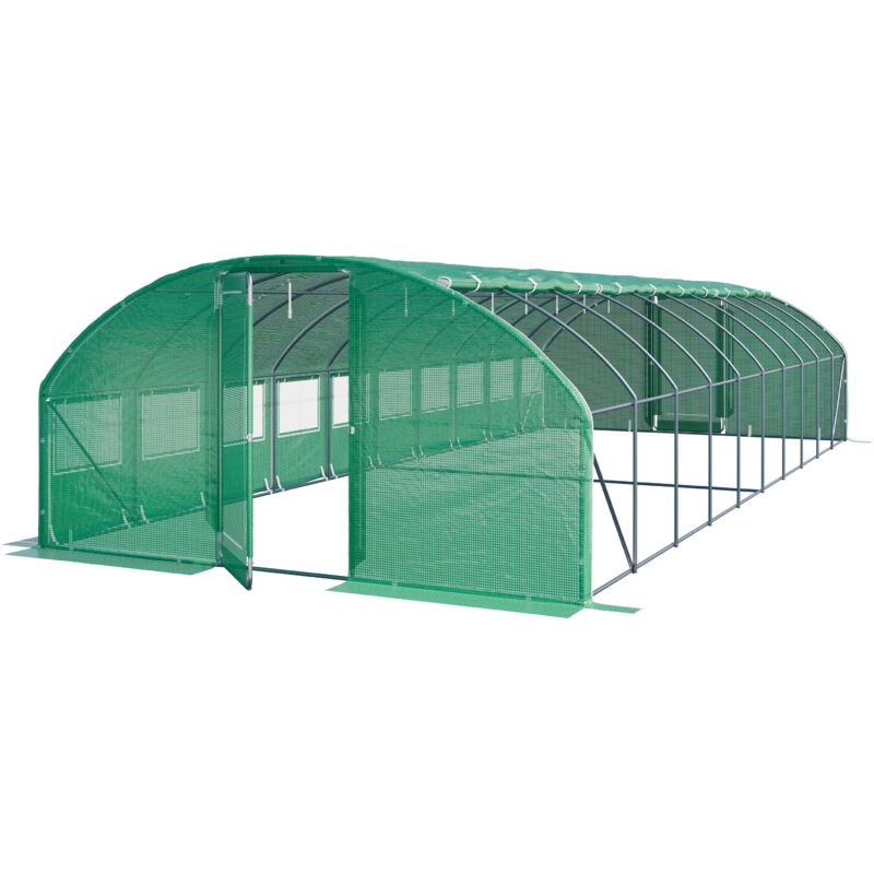 Serre Tunnel Premium Toolport 4x10m Avec Porte Pivotante, Bâche Pe 180 G/m² Vert Transparent