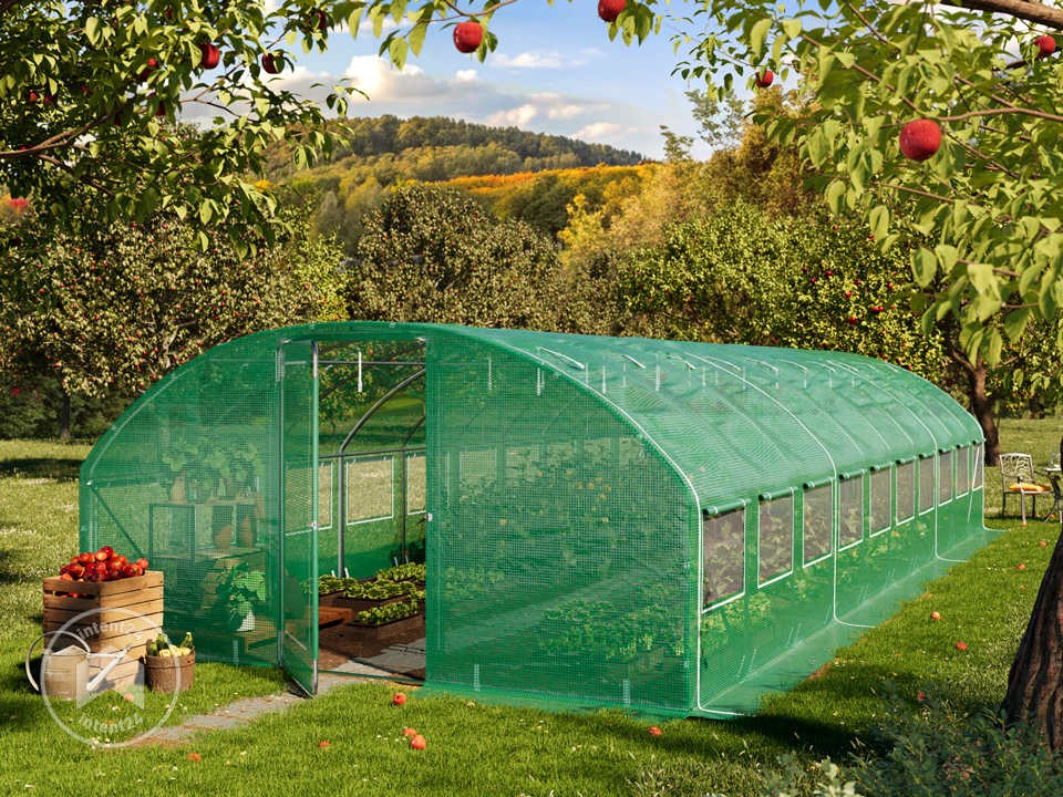 Serre Tunnel Premium Toolport 4x10m Avec Porte Pivotante, Bâche Pe 180 G/m² Vert Transparent thumbnail