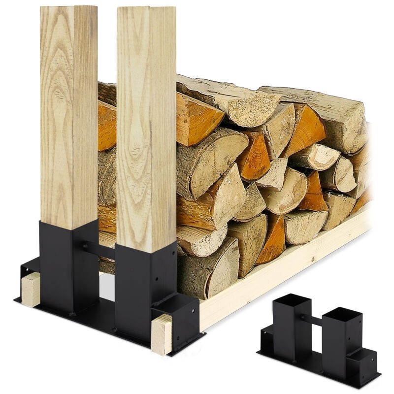 4 X Support De Stockage Pour Bois, Abri En Bois À Assembler Soi-même Pour Bois Équarri, Acier Revêtu Noir, En Lot