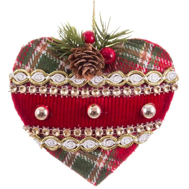 Décoration Sapin De Noël Classique Coeur Tissu 11x4x12cm