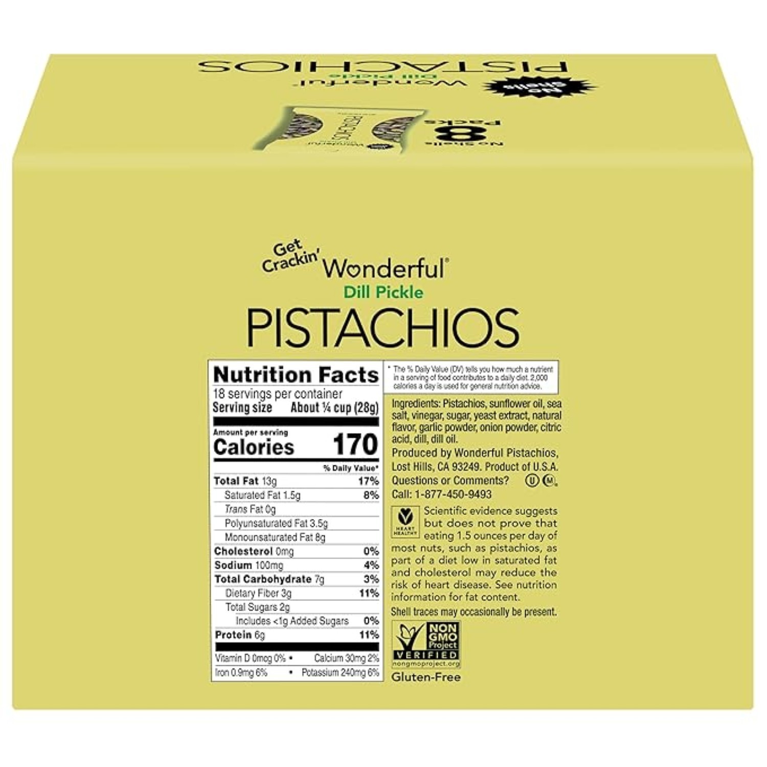 Wonderful Pistachios No Shells, Dill Pickle Flavored Nuts, 2.25 Ounce Bag (Pack thumbnail