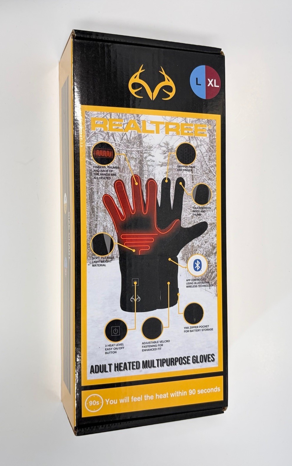 realtree adult multipurpose heated gloves size l/xl color black - 3 heat level