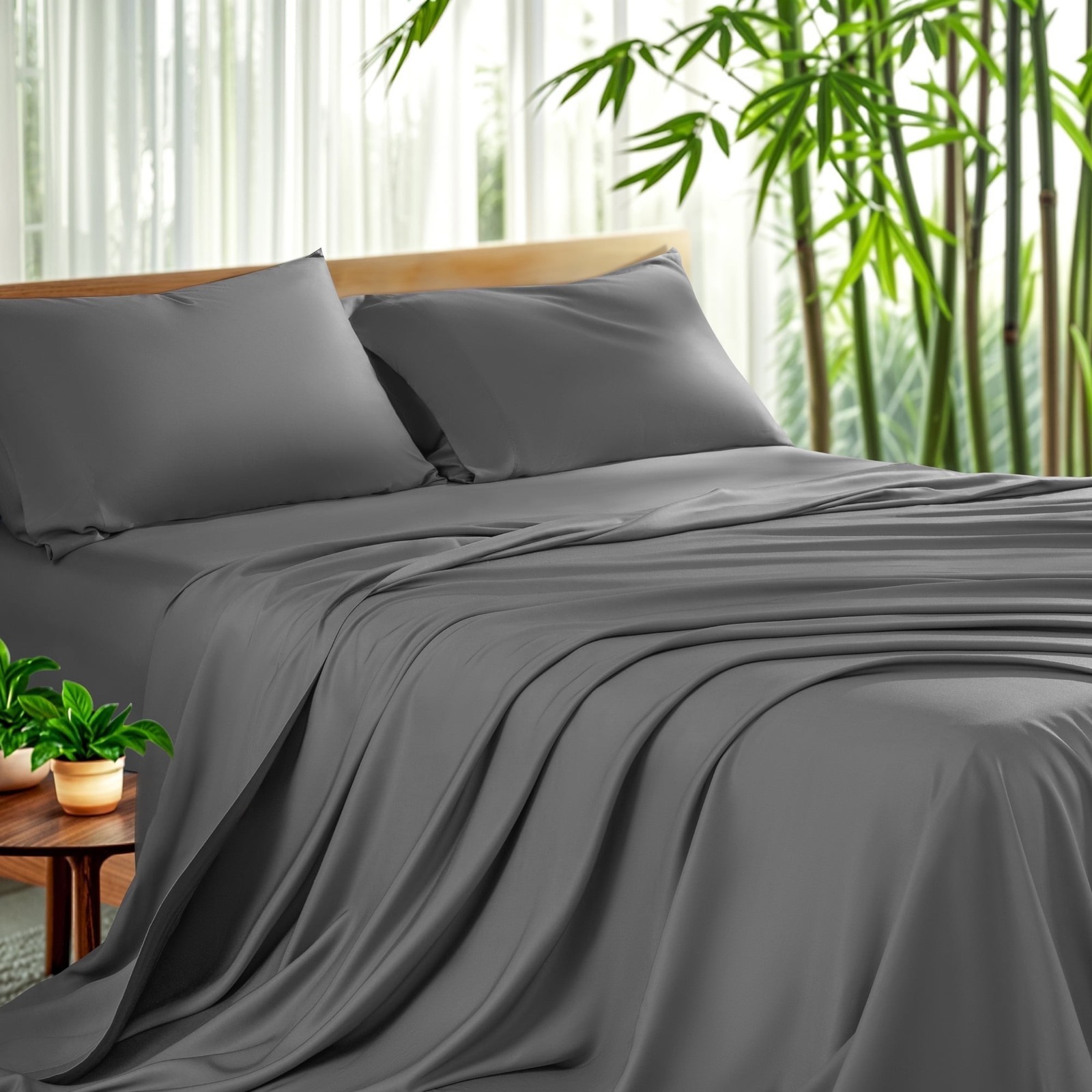 sonoro kate luxury bamboo bed sheet set, 4 piece, deep 16-inch pockets, queen,(color is peach)