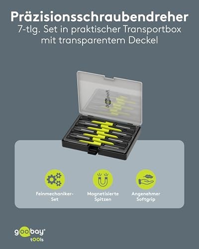 Goobay Precision Screwdriver Set 7 Pieces - Magnetic & Ergonomic; Precision Mechanic Tool for Electronics, Watchmakers & Model Making - Chrome Vanadiu thumbnail