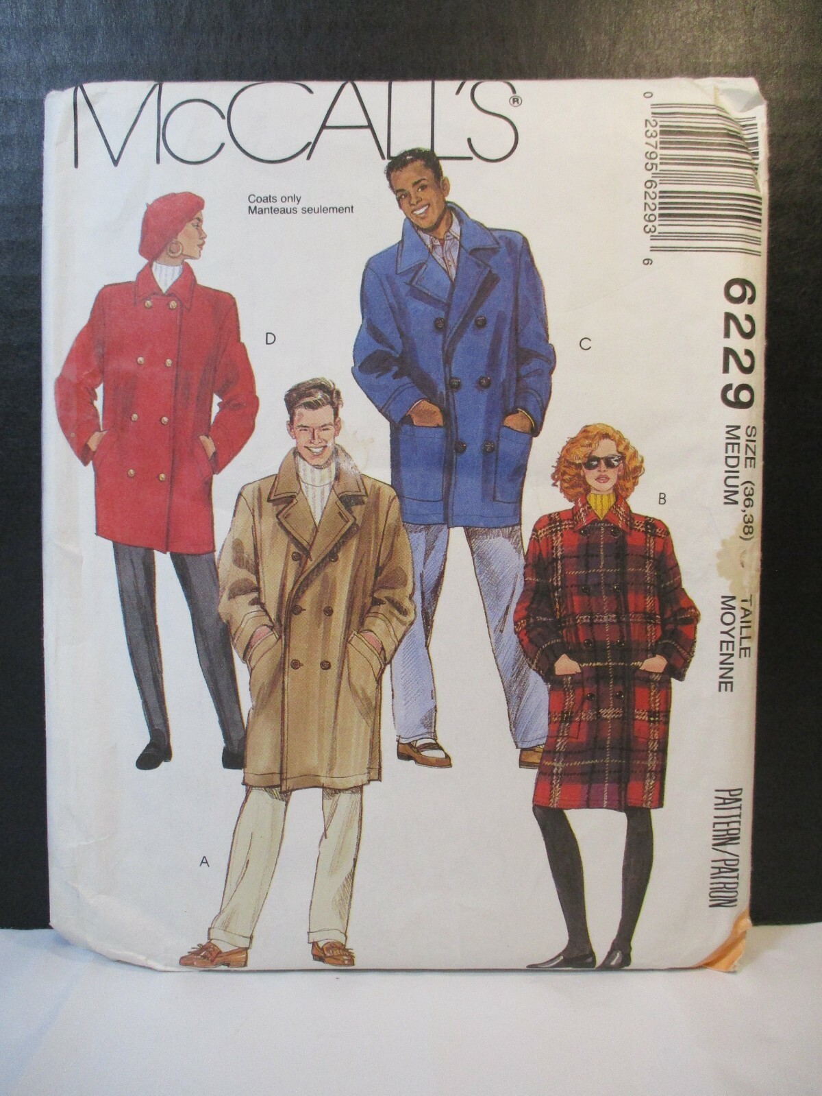 McCall's Pattern 6229 Miss Men Teen Boys Size M (36, 38) Lined Coat Two Lengths