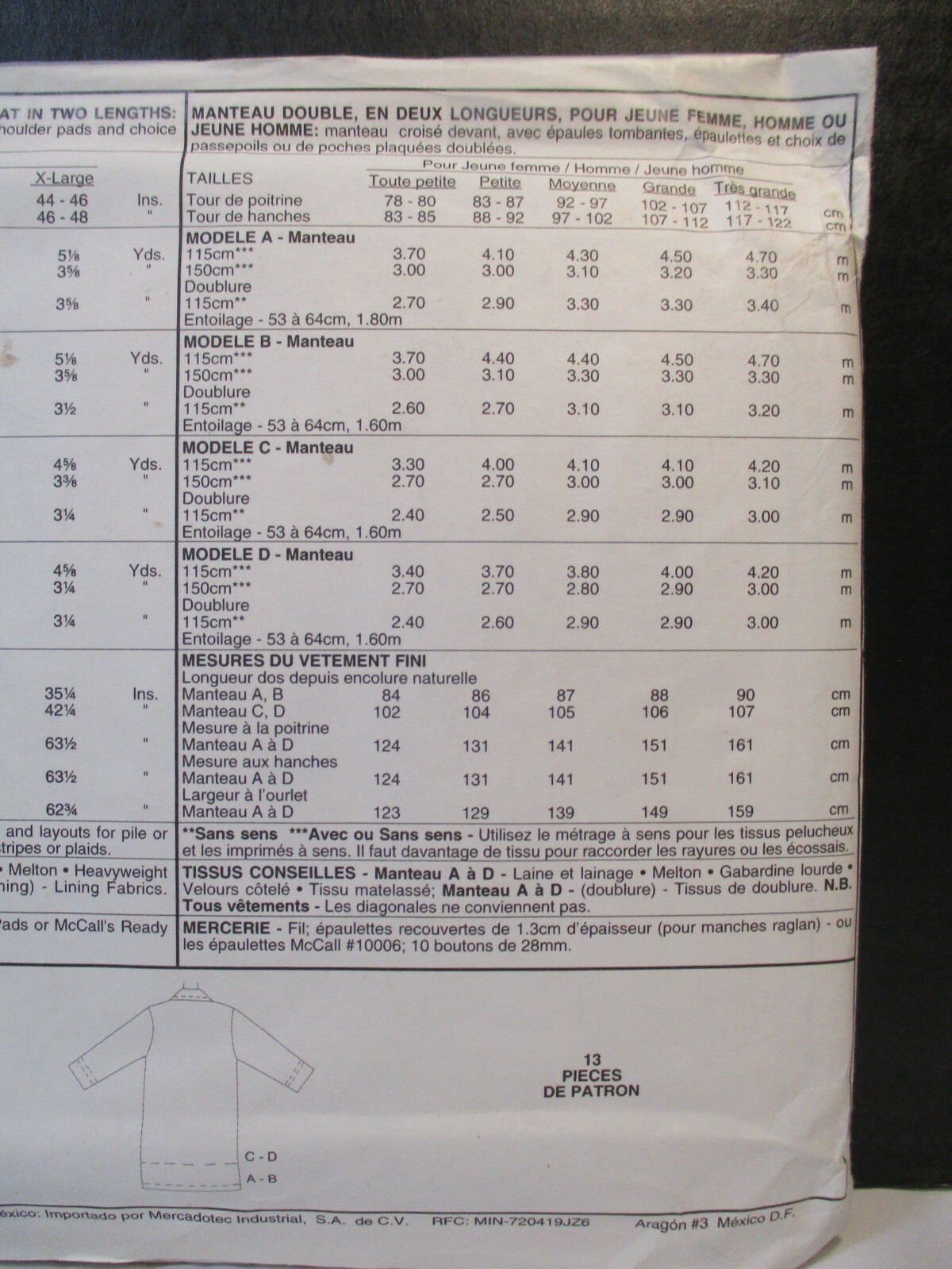 McCall's Pattern 6229 Miss Men Teen Boys Size M (36, 38) Lined Coat Two Lengths thumbnail