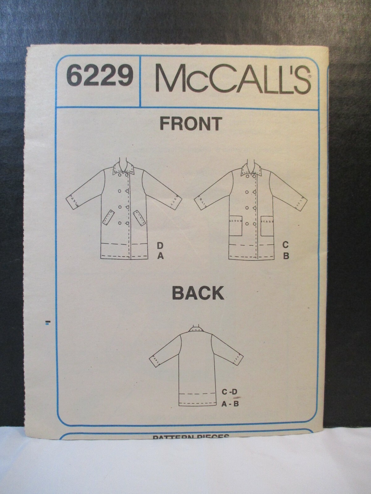 McCall's Pattern 6229 Miss Men Teen Boys Size M (36, 38) Lined Coat Two Lengths thumbnail