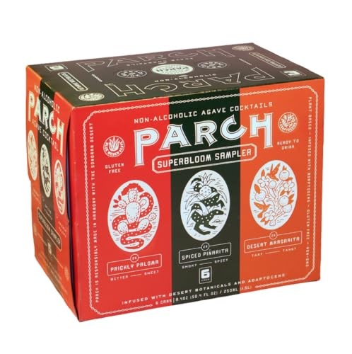 PARCH Superbloom Mocktail Variety Pack — Prickly Paloma, Spiced Piñarita & Desert Margarita Ready to Drink Non Alcoholic Cocktails with Desert Bota