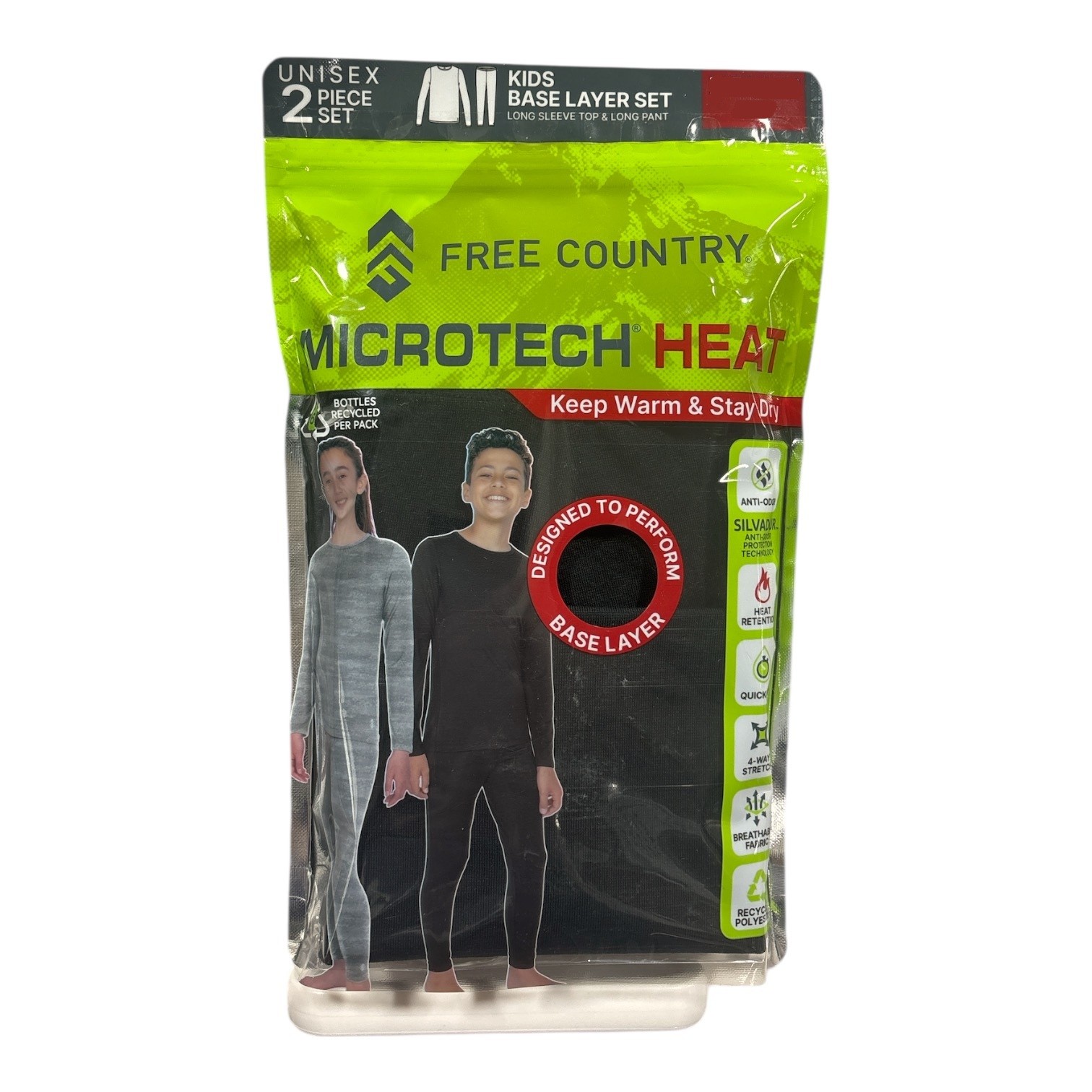 free country youth unisex 2 piece long sleeve top & long pant base layer set