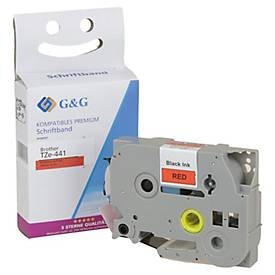 Bande D'écriture G&G, Compatible Avec Brother TZe-441, Noir Sur Rouge, Autocollant, Plastique, L 8 M X L 18 Mm, 1 Pièce