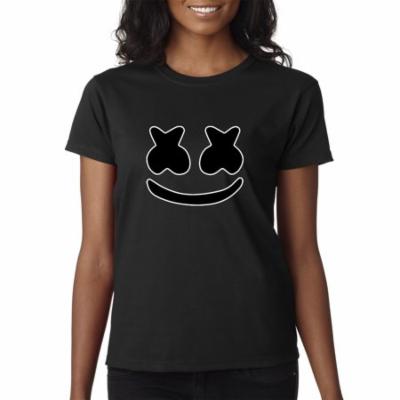Trendy USA 1136 - Women's T-Shirt Marshmello DJ Smiley Face Small Black