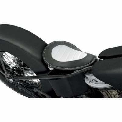 Drag Specialties 0806-0036 Small Spring Solo Seat with Perimeter Stitch - Black/White with Solar-Reflective Leather Edge