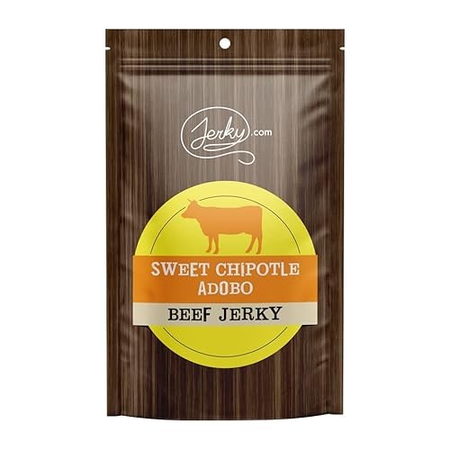 Jerky.com All Natural Sweet Chipotle Adobo Beef Jerky - No Added Preservatives, No MSG or Nitrates - Smoky, Sweet, & Zesty Adobo Flavor, 100% Lean Bee