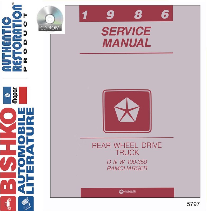 Bishko OEM Digital Repair Maintenance Shop Manual CD for Dodge Truck D/W 150-350 & Ramcharger 1986