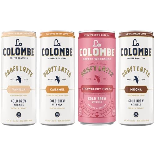 La Colombe Draft Latte Variety Pack, 9 Fl Oz Cans - Mocha, Caramel, Vanilla & Strawberry Mocha, Ready-to-Drink, on-the-Go Cold Brew (Pack of 12)