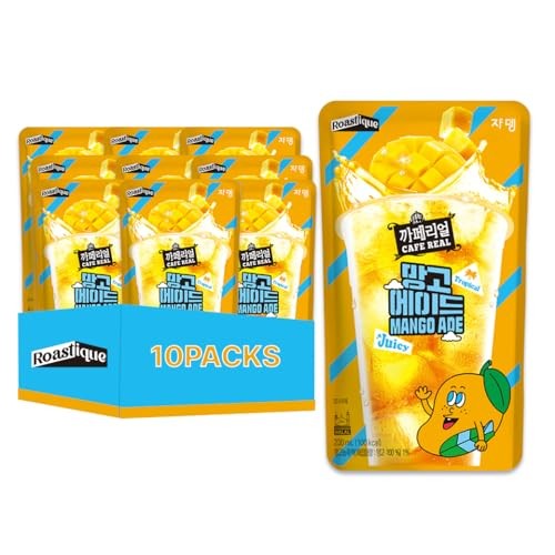 ROASTIQUE Official Cafe Real Mango - Flavored Juice Drink Pouch Tropical Juicy Ade Korean Convenience Store Drinks 7.77 Fl Oz (Pack of 10)