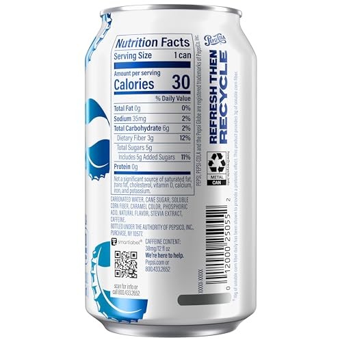 Pepsi Prebiotic Cola, 12 Fl Oz Can, 30 Calories, 5g Prebiotic Fiber, 5g Sugar, Soda Pop thumbnail
