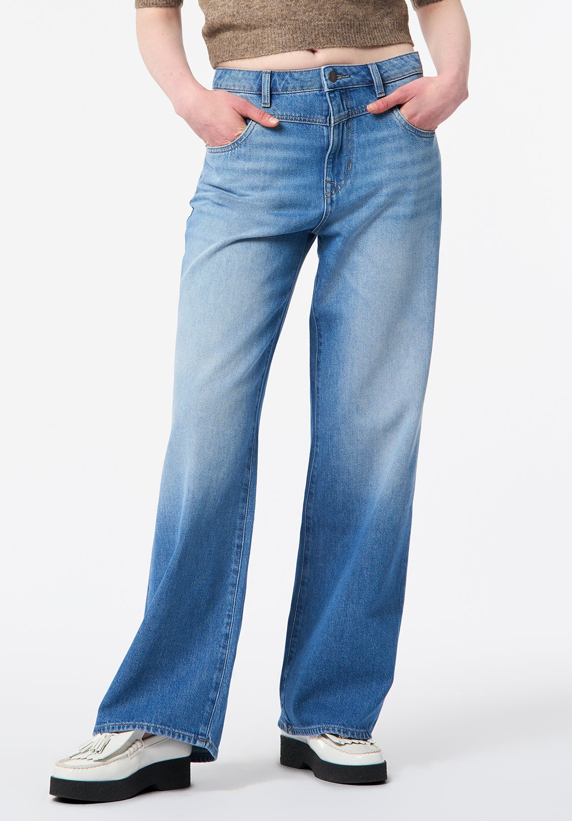 Buffalo Jeans Women's High Rise Wide Leg Addie Jeans, Sanded Blue - Size: 33 thumbnail