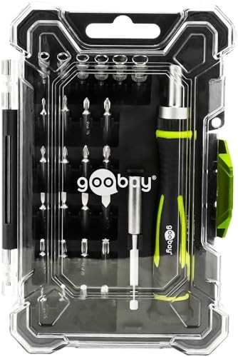 Goobay Screwdriver Set with 26 Pieces Precision Bit Set, Ratchet Screwdriver with Magnetic Holder, S2 Steel Bits, Socket Set, Storage Box, Precision M