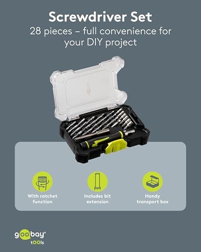 Goobay Screwdriver Set with 26 Pieces Precision Bit Set, Ratchet Screwdriver with Magnetic Holder, S2 Steel Bits, Socket Set, Storage Box, Precision M thumbnail