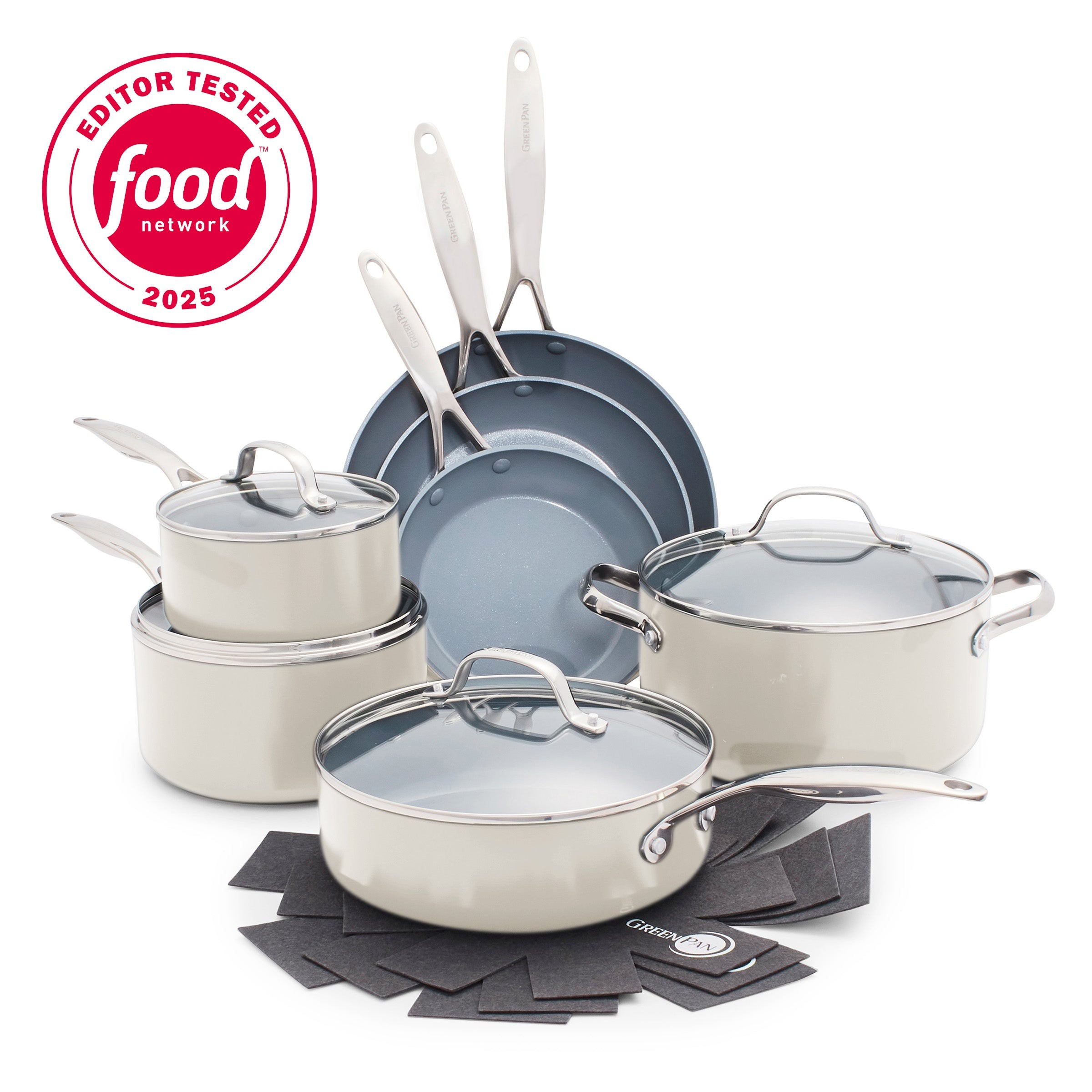 GreenPan Valencia Pro Ceramic Nonstick 11-Piece Cookware Set | Cream