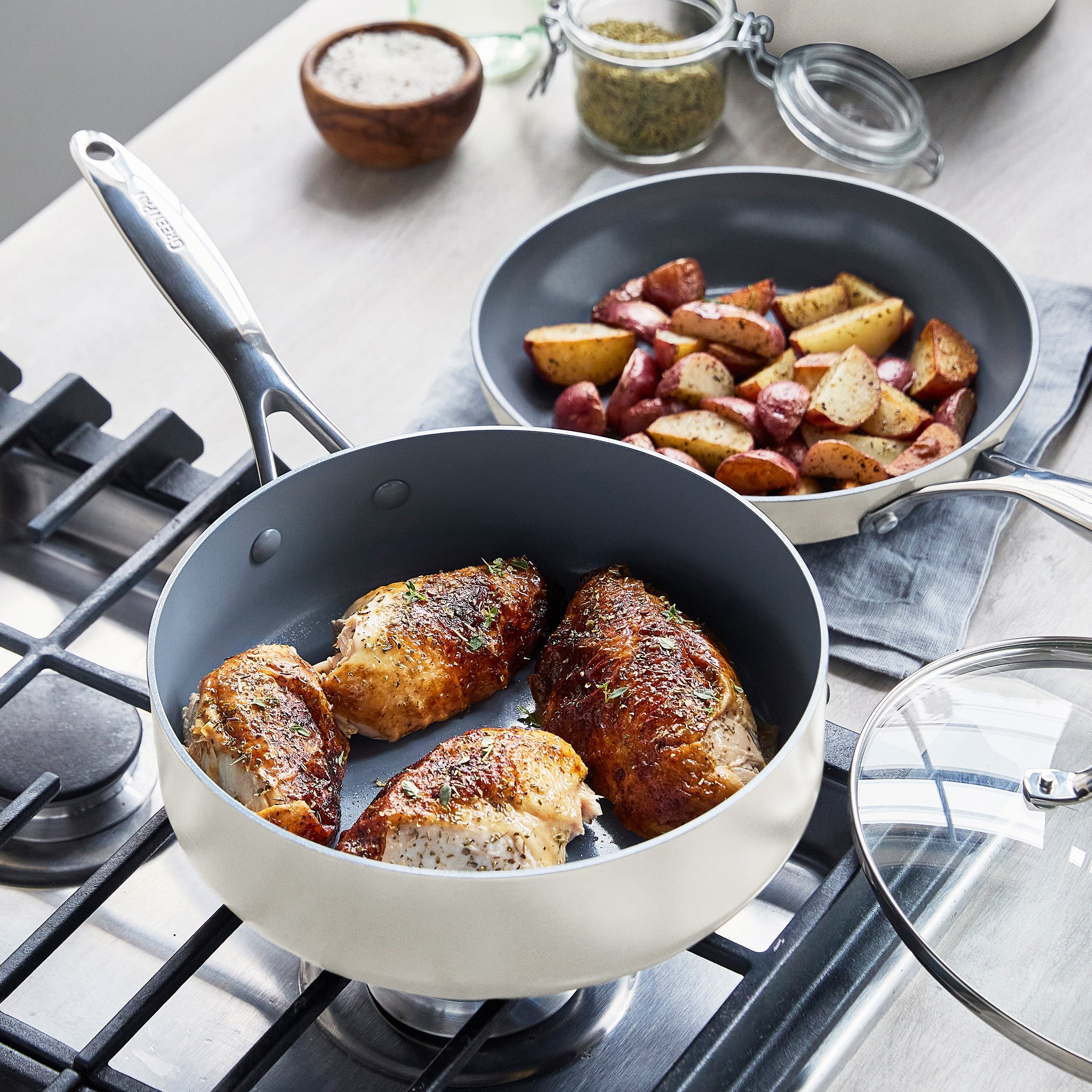 GreenPan Valencia Pro Ceramic Nonstick 11-Piece Cookware Set | Cream