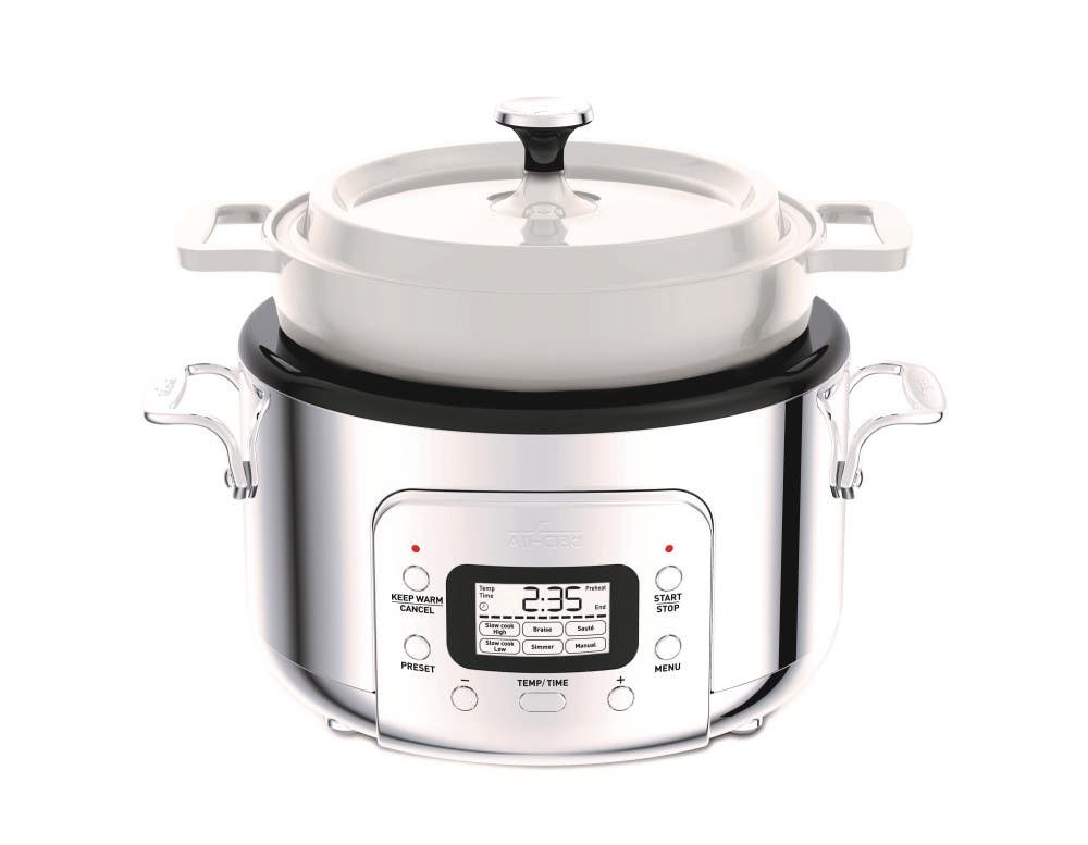 Stainless Steel 6-in-1 Digital Slow Cooker with Removable Cast Iron Pot 5 Quart❗MAY HAVE MISSING PIECES/NEEDS CLEANING❗