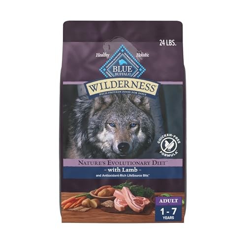 Blue Buffalo Wilderness 38 G Protein, Meat Rich Natural Adult Dry Dog Food, Lamb, Chicken-Free Formula, 24lb Bag