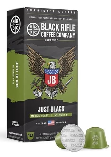 Black Rifle Coffee Company 100ct Just Black Espresso Capsules – Medium Roast, Nutty, Milk Chocolate & Vanilla, OriginalLine Compatible