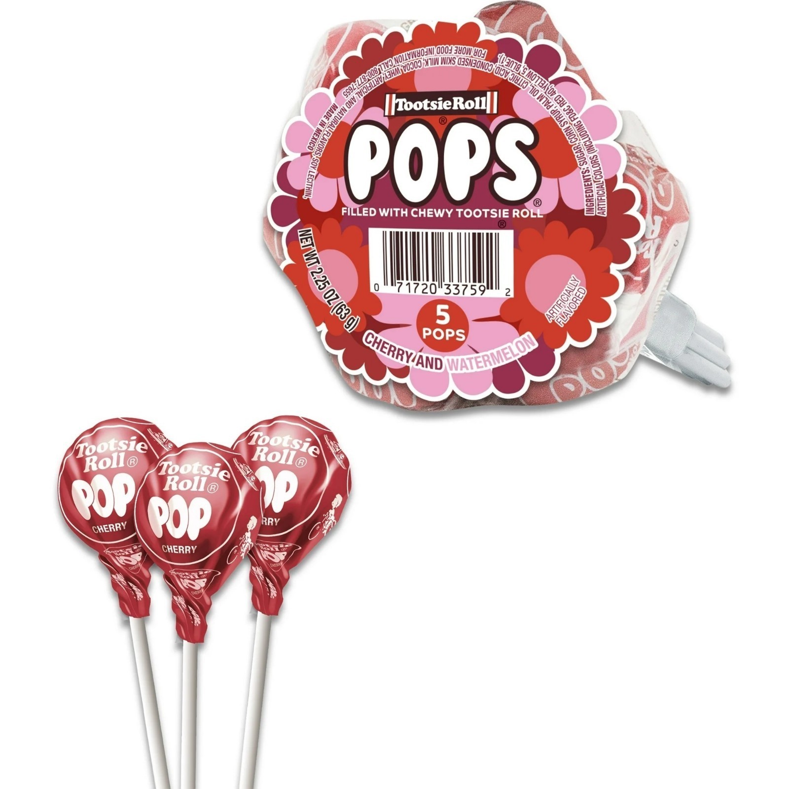 Tootsie Roll Pops Cherry & Watermelon 5 Count Bouquet Valentine's Day Lollipops thumbnail