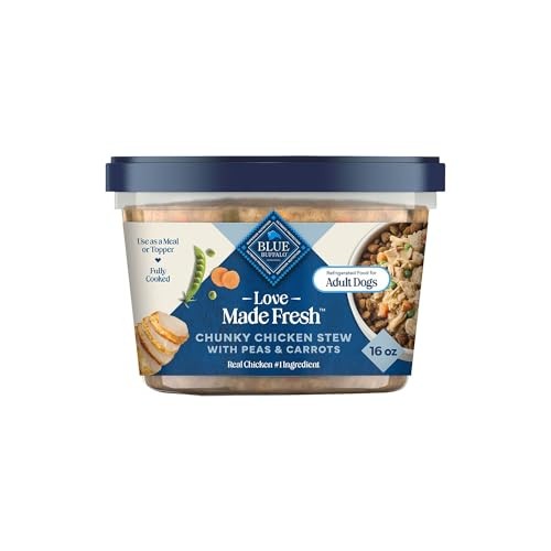 Blue Buffalo Love Made Fresh Natural Adult Dog Food, Refrigerated, Chunky Chicken Stew with Carrots and Peas, Fresh Dog Food, Ready-to-Serve, 1-lb Tub