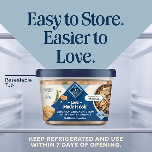 Blue Buffalo Love Made Fresh Natural Adult Dog Food, Refrigerated, Chunky Chicken Stew with Carrots and Peas, Fresh Dog Food, Ready-to-Serve, 1-lb Tub thumbnail
