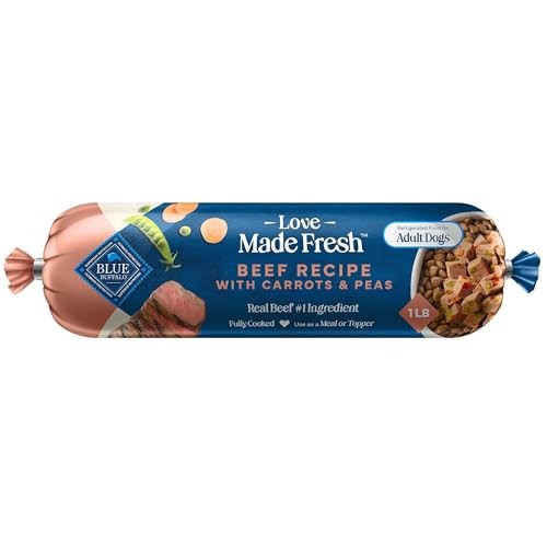 Blue Buffalo Love Made Fresh Natural Adult Dog Food, Refrigerated, Beef with Carrots and Peas, Fresh Dog Food, Ready-to-Serve, 1-lb Roll