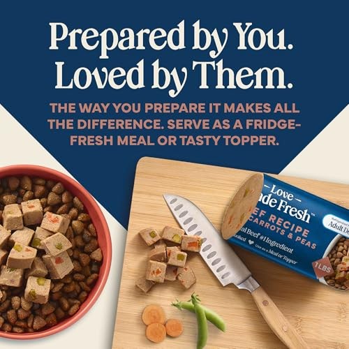 Blue Buffalo Love Made Fresh Natural Adult Dog Food, Refrigerated, Beef with Carrots and Peas, Fresh Dog Food, Ready-to-Serve, 1-lb Roll thumbnail