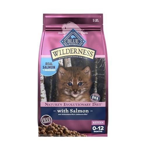 Blue Buffalo Wilderness High-Protein & Grain-Free Dry Food for Kittens, Natural Ingredients with DHA for Cognitive Development, Salmon Recipe, 5lb Bag