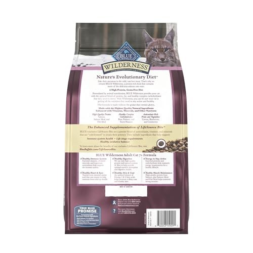 Blue Buffalo Wilderness High-Protein & Grain-Free Dry Food for Mature Adult Cats 7+, Made with Natural Ingredients, Salmon Recipe, 5lb Bag thumbnail