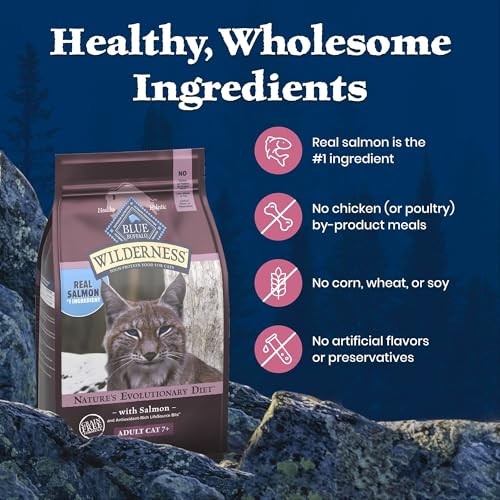 Blue Buffalo Wilderness High-Protein & Grain-Free Dry Food for Mature Adult Cats 7+, Made with Natural Ingredients, Salmon Recipe, 5lb Bag thumbnail