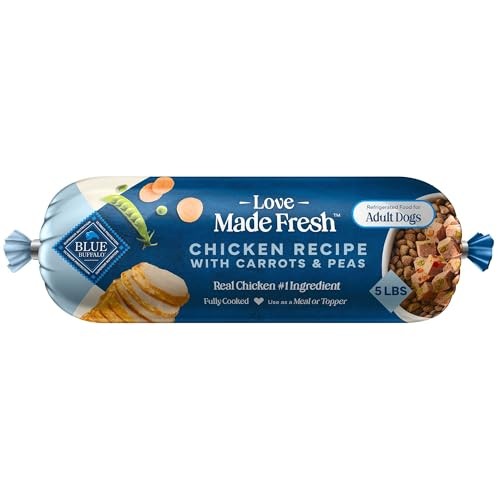 Blue Buffalo Love Made Fresh Natural Adult Dog Food, Refrigerated, Chicken with Carrots and Peas, Fresh Dog Food, Ready-to-Serve, 5-lb Roll